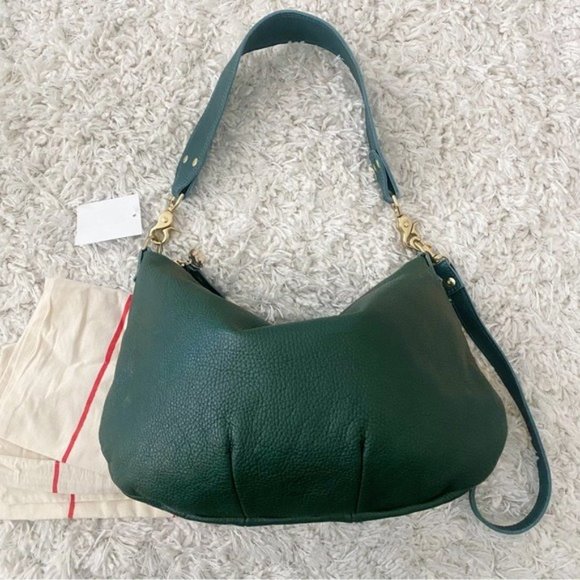 Clare V. Moyen Messenger Convertible Bag NWT Deep Sea Pebble Leather Green - Picture 5 of 7